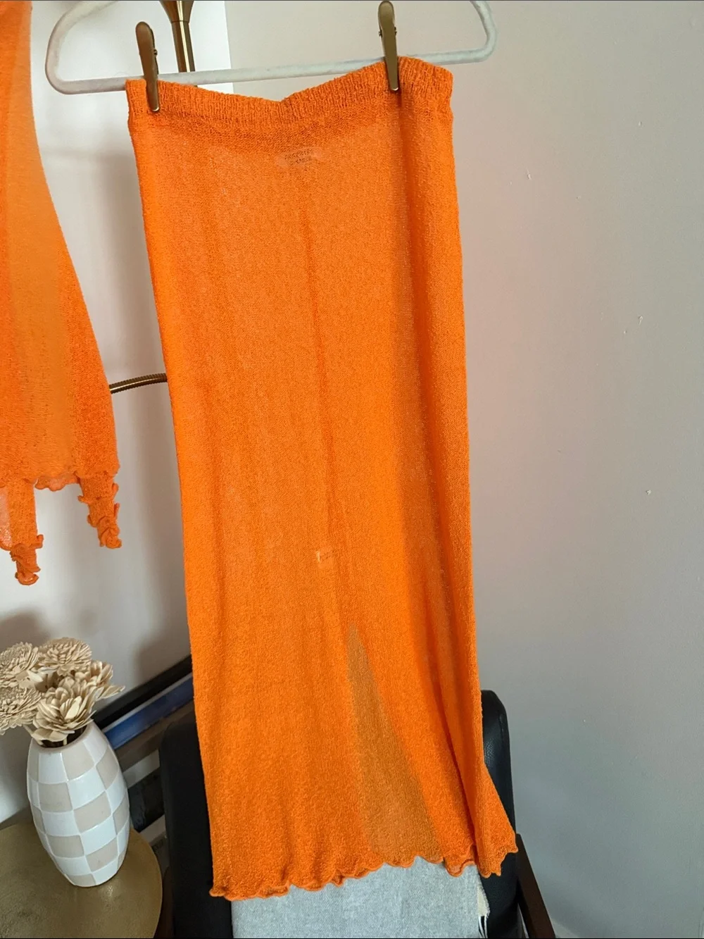 Frankie's Bikinis Bright Orange Sheer Knit Cardigan & Skirt Set